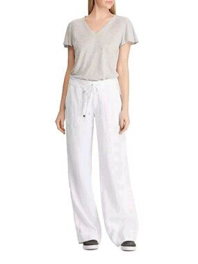 Lauren Ralph Lauren Linen Drawstring Pants Sz 8 White Pockets Boho